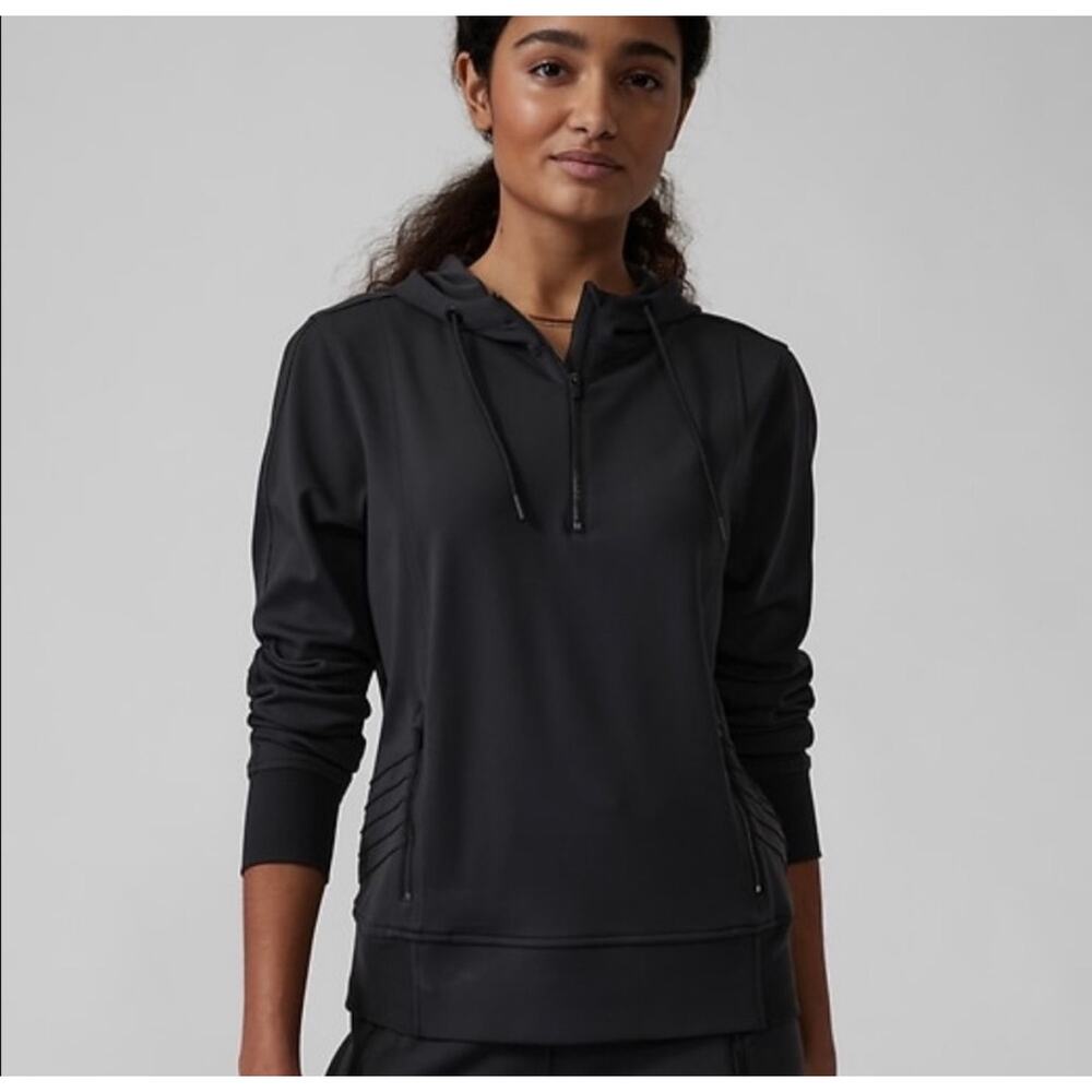Athleta Black Venice Moto Hoodie Sculpttek Zip Pocket Athleisure Size Large - Picture 1 of 10
